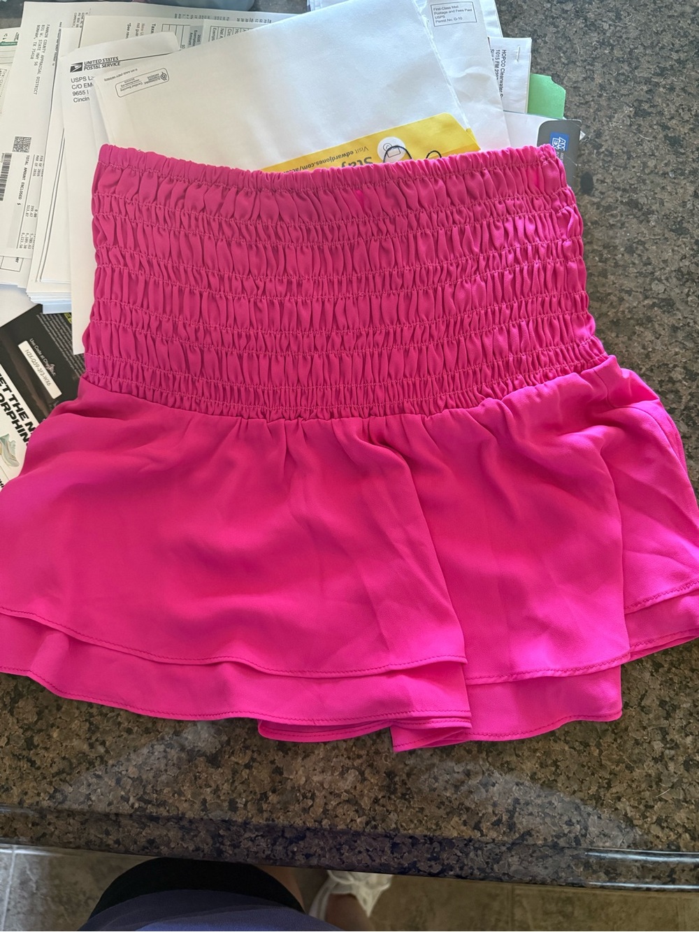 Krisa pink Smocked Waist mini Skirt